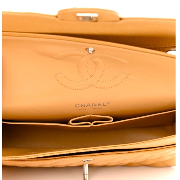 Chanel Classic Caviar Beige Caramel Medium Duble Flap Silver Chain Bag - Picture 8 of 14